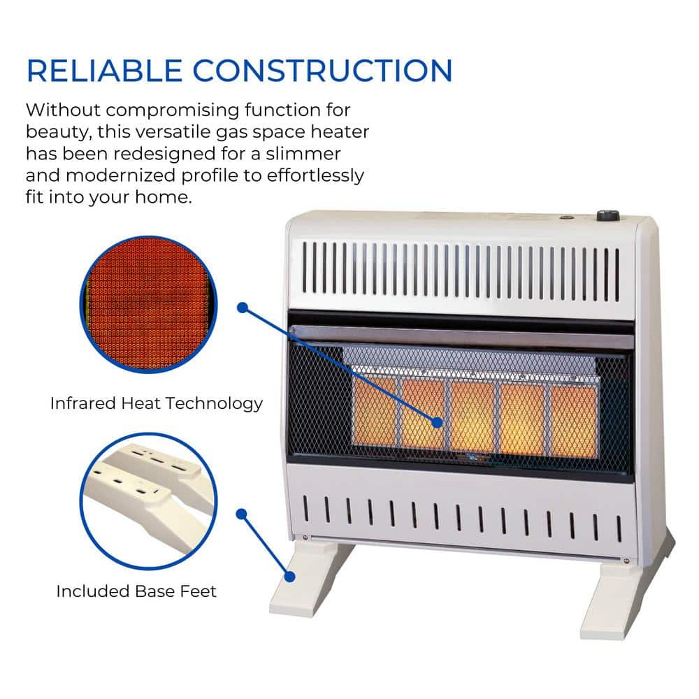 30,000 BTU Natural Gas Ventless Infrared Plaque Space Heater With Base Feet, Manual Control – Model# MN300HPA-B - Hercitys