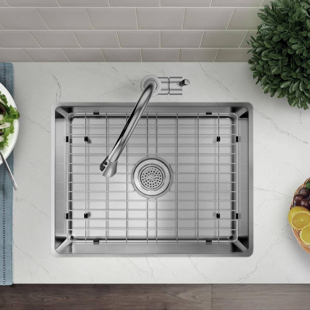 23 in. Tiny Radius Undermount Single Bowl 18-Gauge Stainless Steel Kitchen Sink with Bottom Grid - Hercitys