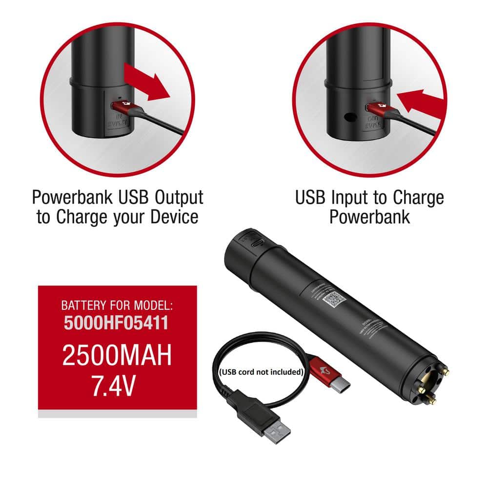 5000 Lumens Handheld Flashlight 7.4-Volt 2500 mAh Rechargeable Replacement Battery - Hercitys