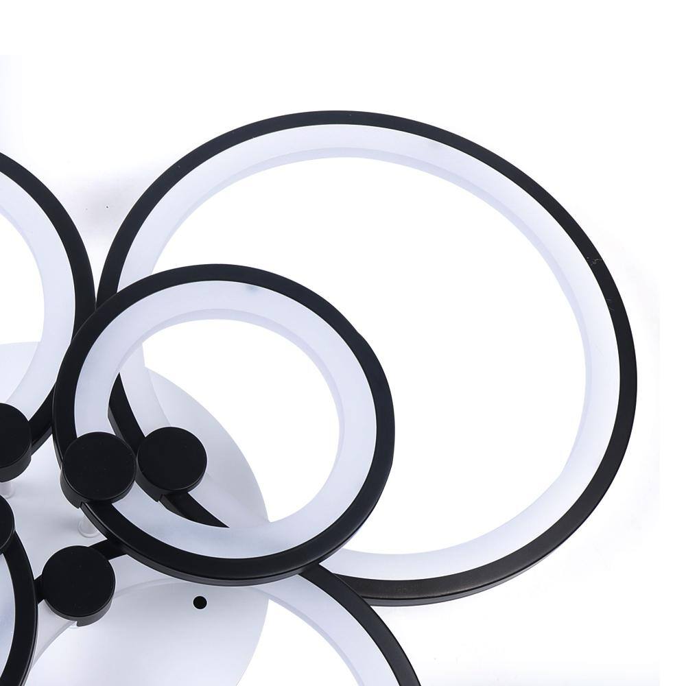 32.7 in. 6 Head Black Modern Acrylic Selectable LED Semi-Flush Mount Ceiling Light with Remote Control - Hercitys