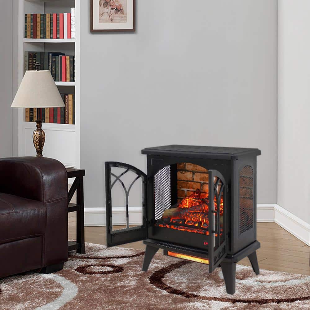 24 in. 400 sq. ft. 3D Flame Infrared Quartz Electric Stove in Black with Remote Control - Hercitys