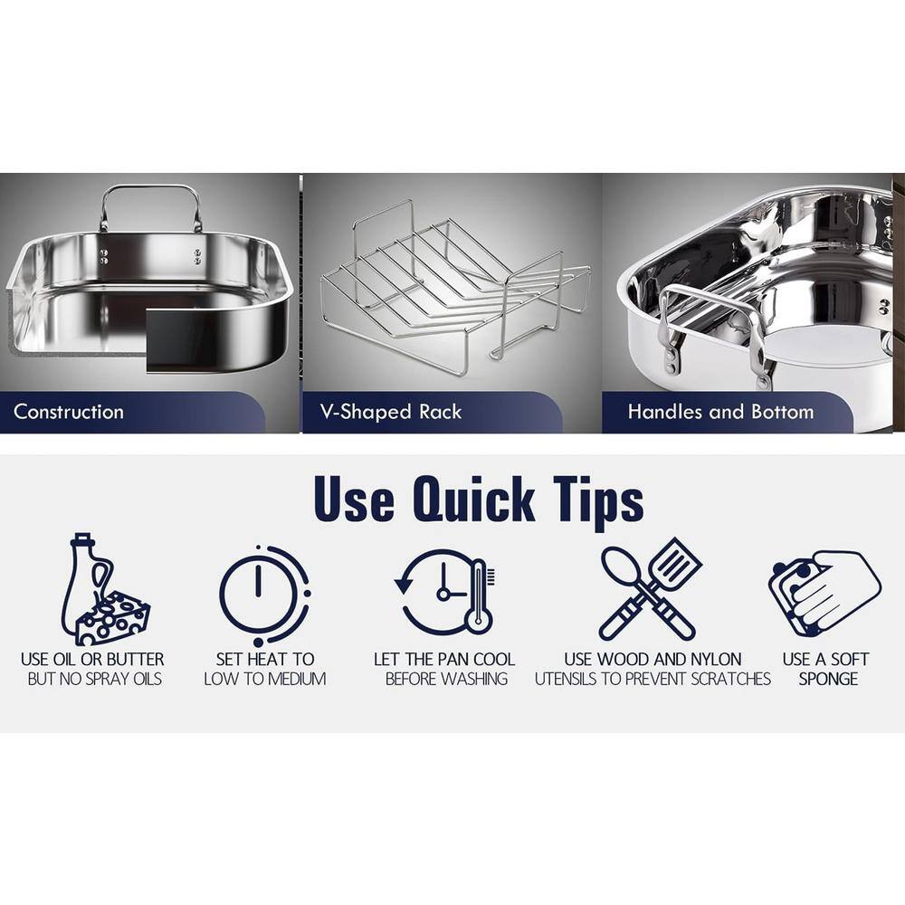 12 Qt. Stainless Steel Roaster Roasting Pan with Rack - Hercitys