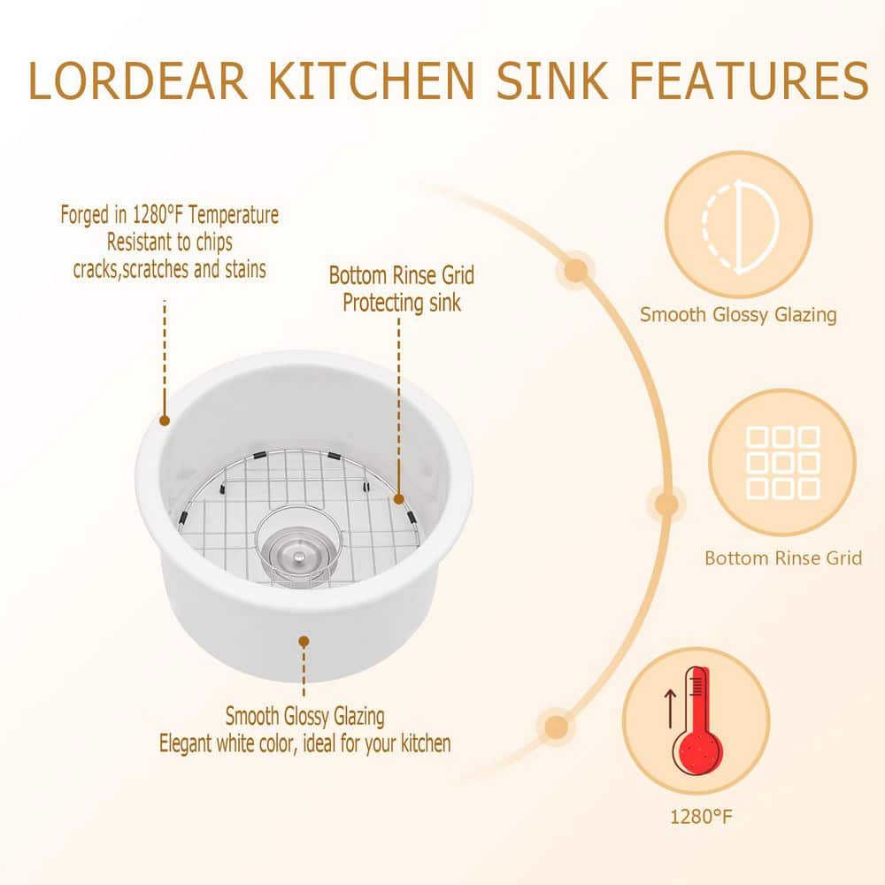 15.5 in. Undermount Ceramic Bar Sink Round White Bathroom Vessel Sink with Sink Grid - Hercitys