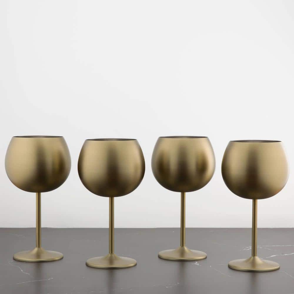 18 oz. Brushed Gold Stainless Steel Red Wine Glass Set (Set of 4) - Hercitys