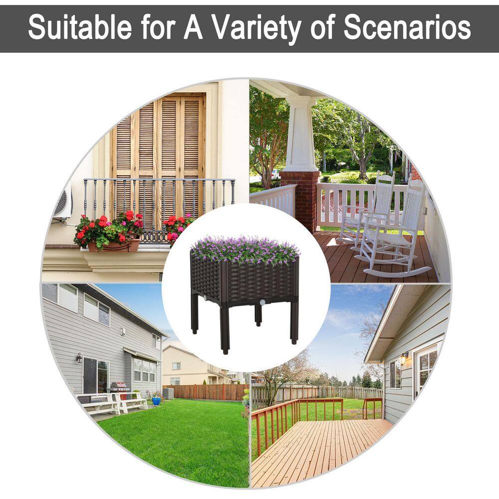 15.75 in. x 15.75 in. x 17.25 in. Brown Polypropylene Raised Garden Bed with Legs, Plastic Self-Watering Planter - Hercitys