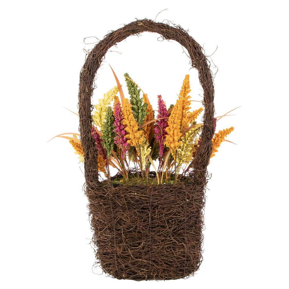 22 in. Autumn Harvest Hanging Basket with Artificial Fall Foliage - Hercitys