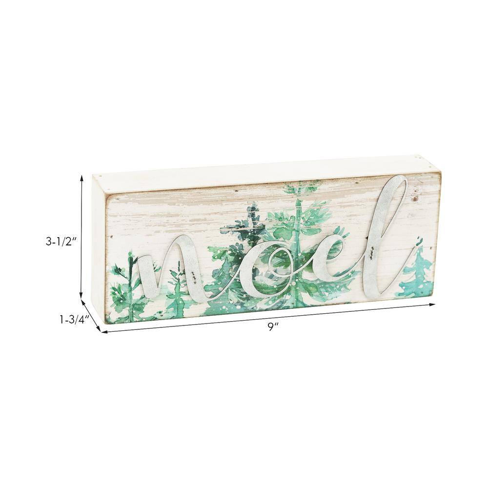 3.5 in. White Green Wood Christmas Tabletop Sign with Galvanized Metal Letters – Noel - Hercitys