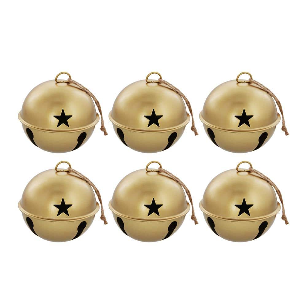 3.35 in. Burnished Gold Metal Jingle Bell Christmas Ornament (6-Pack) - Hercitys