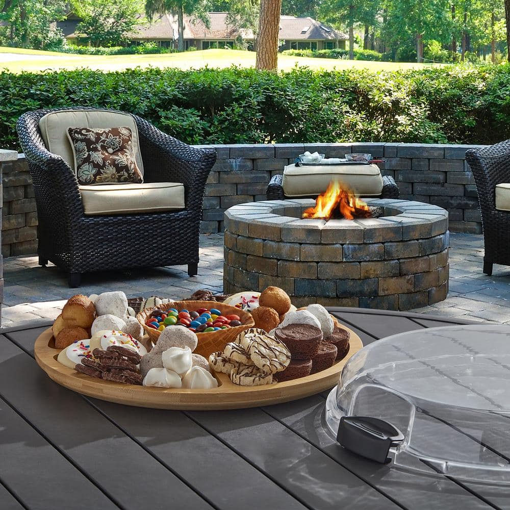 14 in. Round 2.95 in. H Build-A-Board Cutting Board with 5 Compartments and Clear Locking Lid, Black - Hercitys