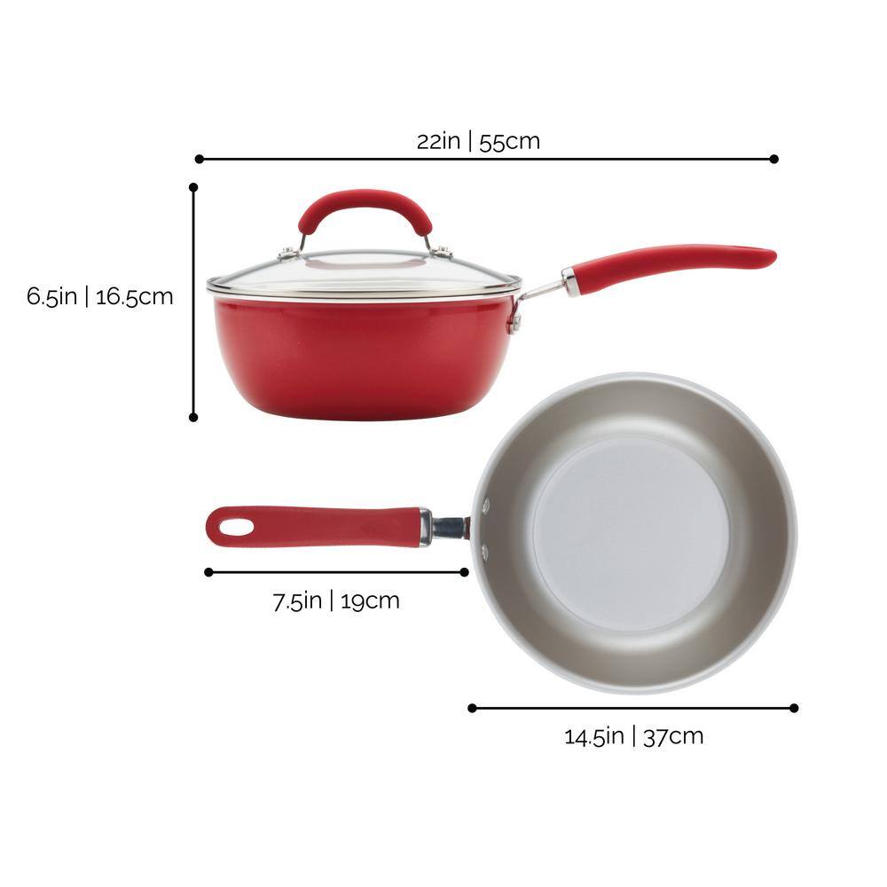 10 in. Aluminum Nonstick Skillet Create Delicious in Red Shimmer with Glass Lid - Hercitys