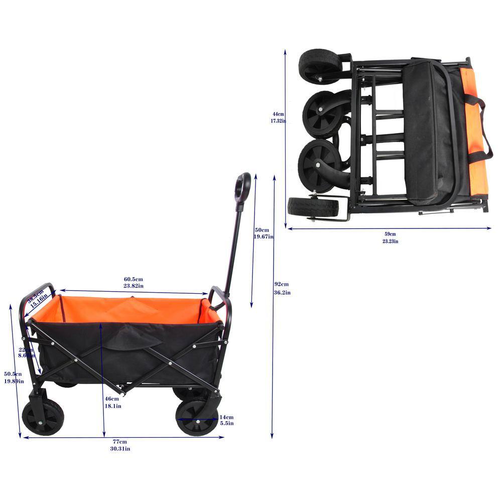 3 cu. ft. Fabric Garden Cart Folding Garden Cart in Black and Orange - Hercitys
