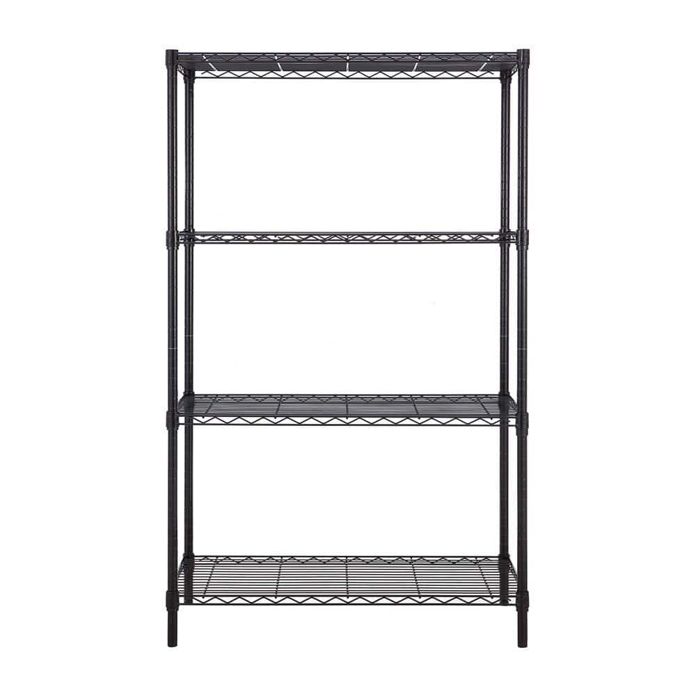 4-Tier Steel Wire Shelving Unit Black Coating Finish - Hercitys