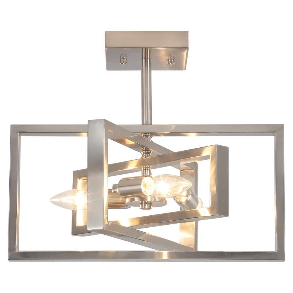 15.8 in.  3-Light Black and Imitation Wood Grain Farmhouse Rectangle Semi Flush Mount Ceiling Light Bulb Not Included - Hercitys