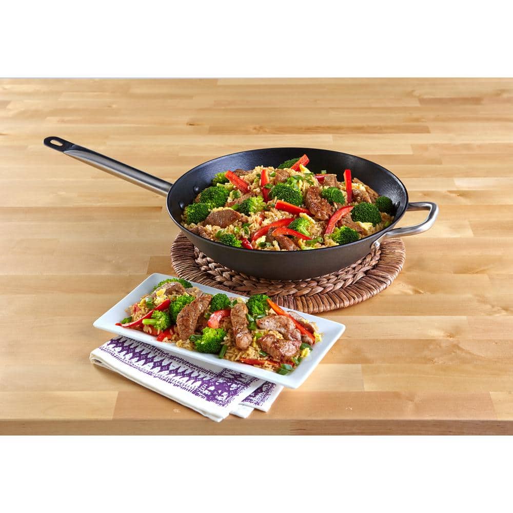 14 in. Light Cast Iron Pre-Seasoned Wok with Helper Handle - Hercitys