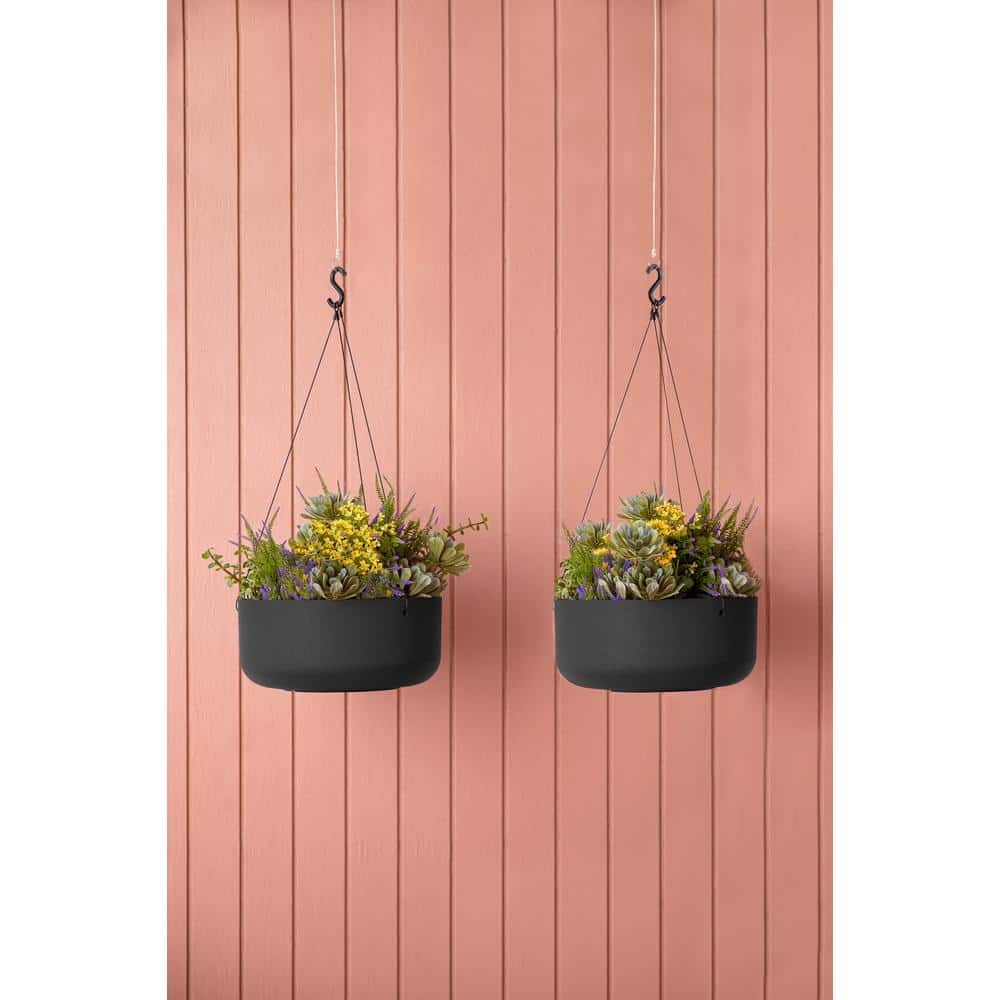 14 in. Round Black Plastic Planter Hanging Kona Bowl (2-Pack) - Hercitys