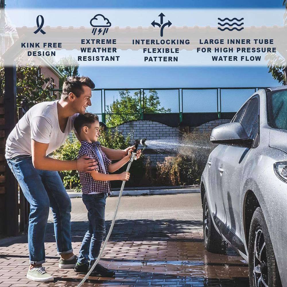 1/2 in. x 150 ft. Stainless Steel Garden Hose Set with Nickel Plated Brass On/Off Valve - Hercitys