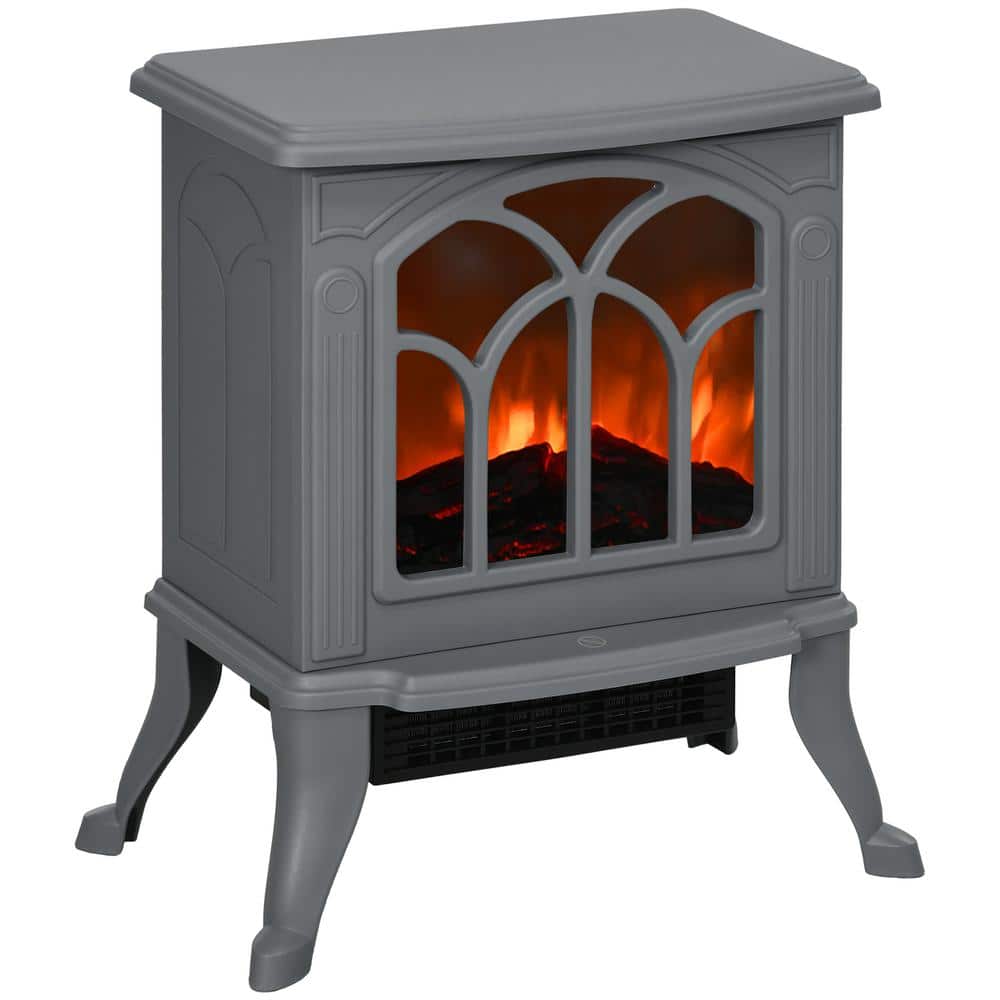 17 in. Freestanding Electric Fireplace Stove Heater with Realistic Logs and Flame Effect and Overheat Protection, Gray - Hercitys