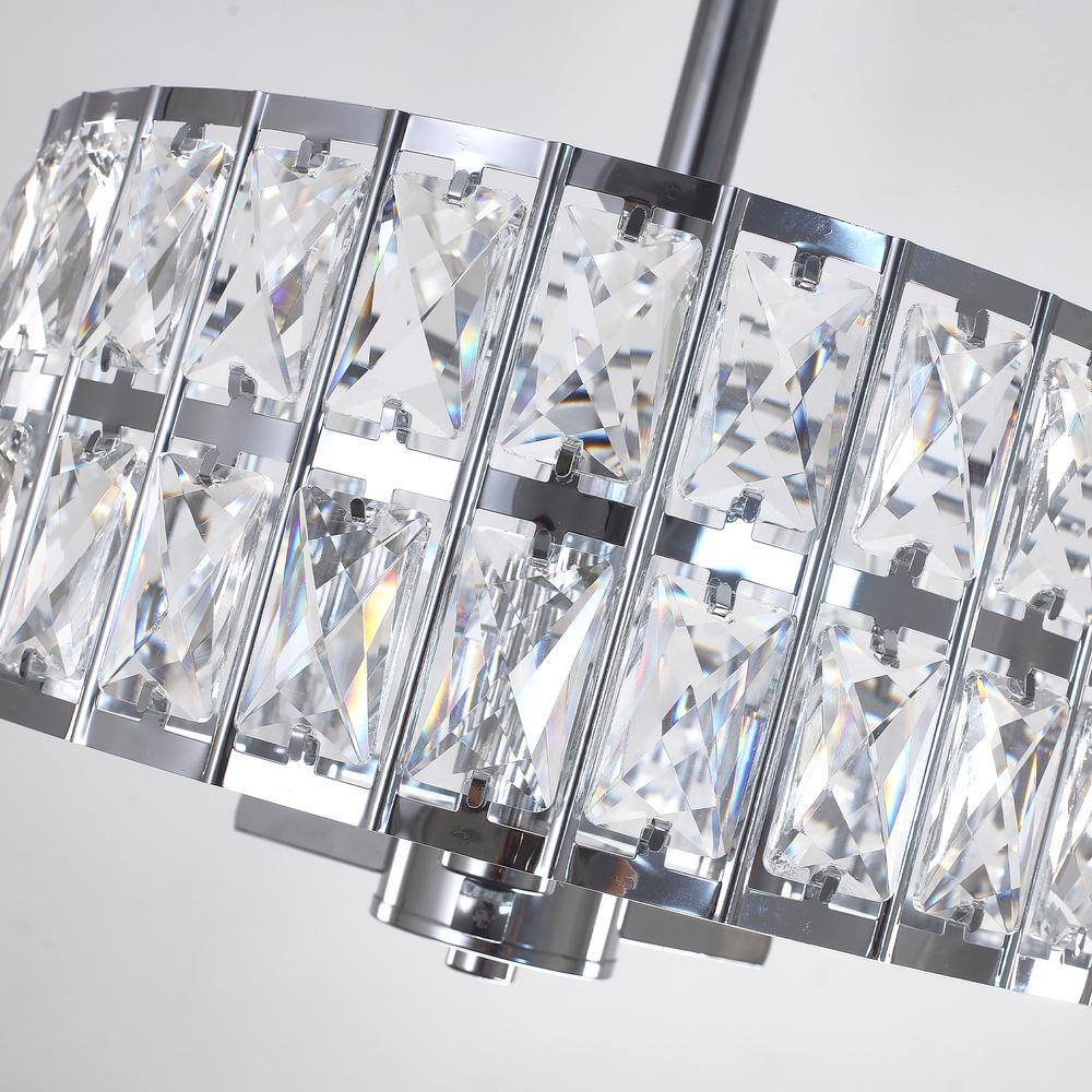 12.59 in. 3-Light Chrome Round Drum Semi-Flush Mount Ceiling Light with Clear Crystal and No Bulbs Included - Hercitys