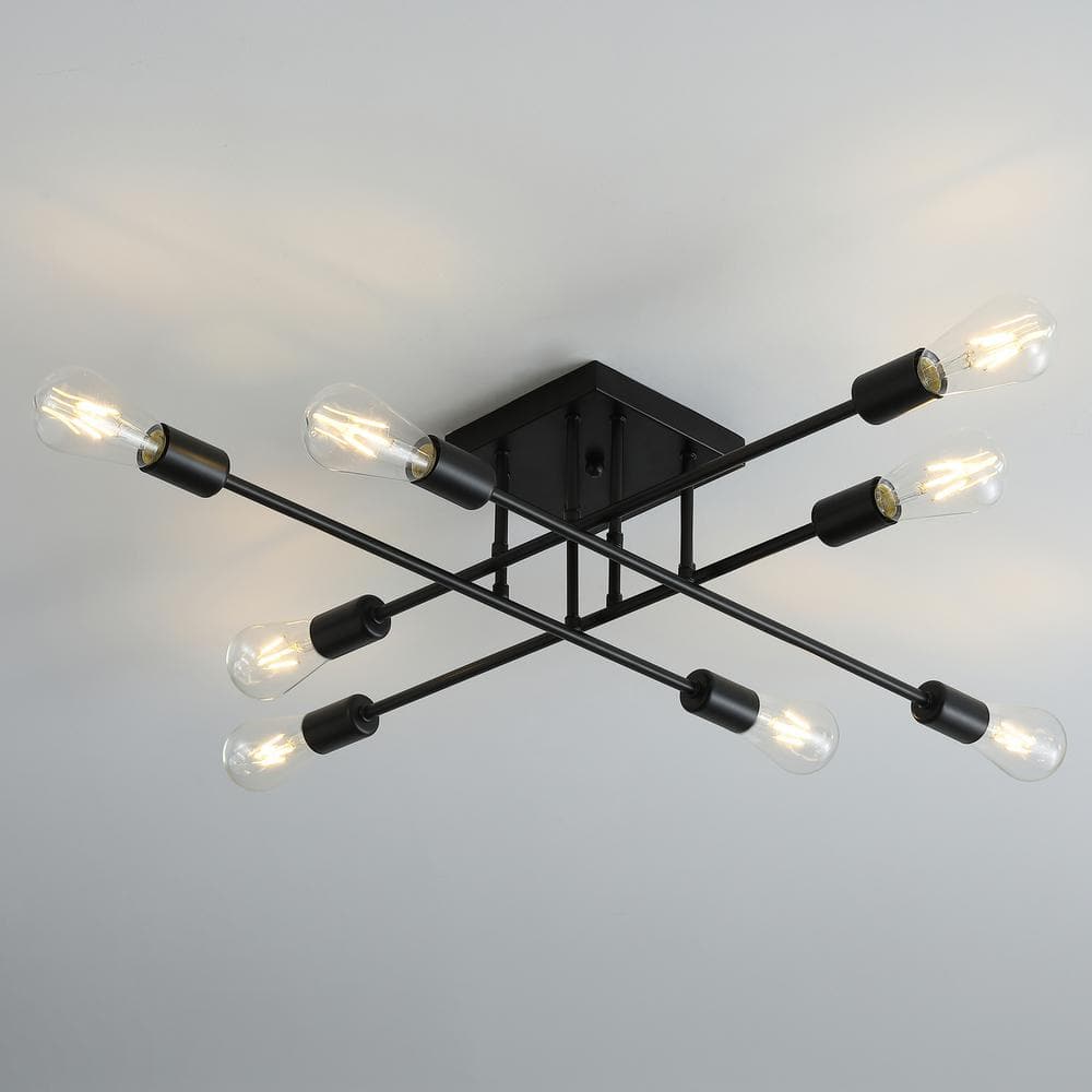 27.1in. 8-Light Black Sputnik Modern Linear Semi-Flush Mount - Hercitys