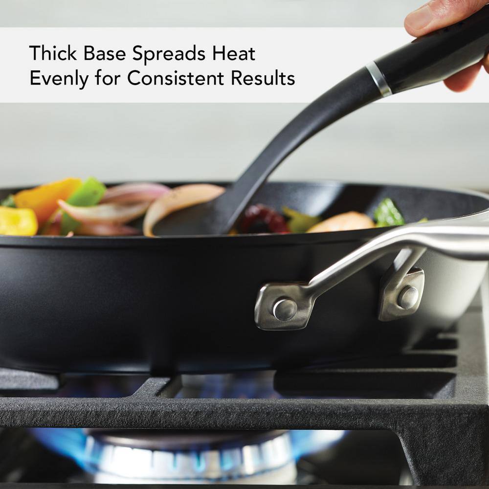 12.25 in. Hard-Anodized Induction Aluminum Nonstick Frying Pan with Lid Black Matte - Hercitys