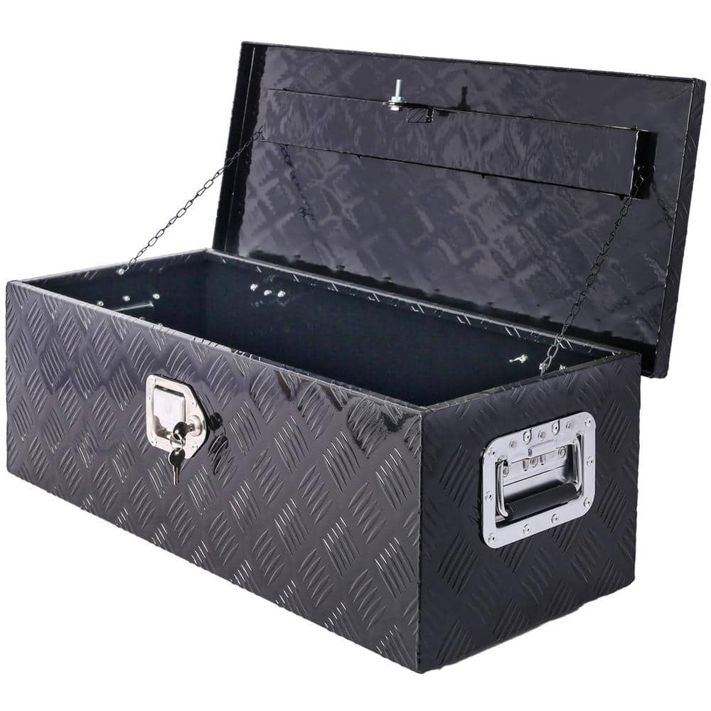 17.2 Gal. 30 in. W x 13 in. D x 10.2 in. H Black Heavy Duty Aluminum Tool Storage Box, Deck Box with 2 Keys - Hercitys