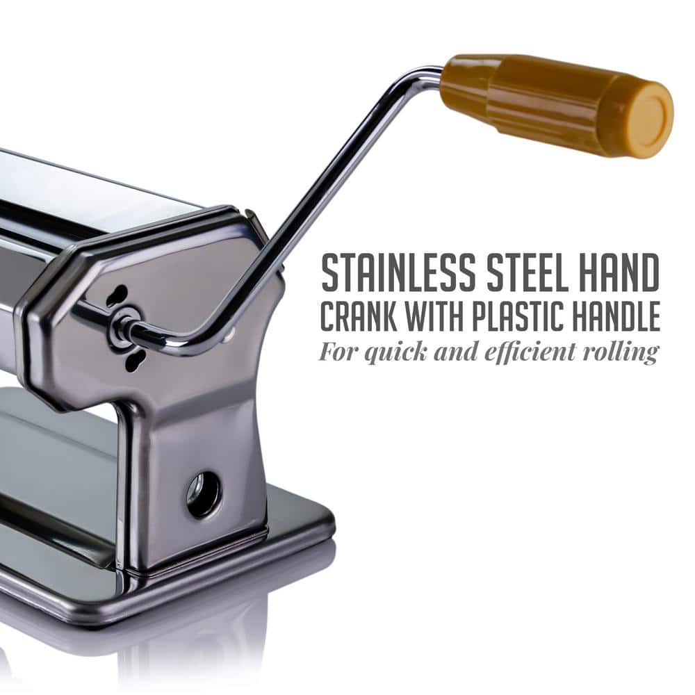 150 mm Silver Stainless Steel Manual Pasta Maker with 7 Thickness Settings and 3 Premium Attachments - Hercitys