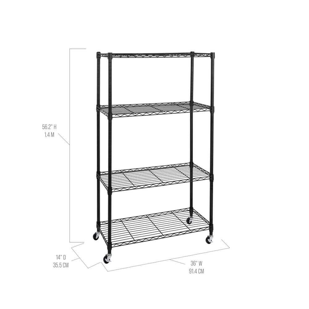 4-Tier Steel Wire Shelving System in Black (36 in. W x 14 in. D x 56.5 in. H) - Hercitys