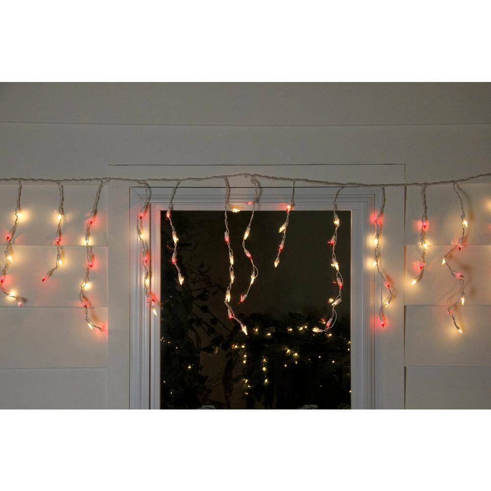 50-Light Red and Clear Mini Window Curtain Icicle Christmas Lights with White Wire - Hercitys