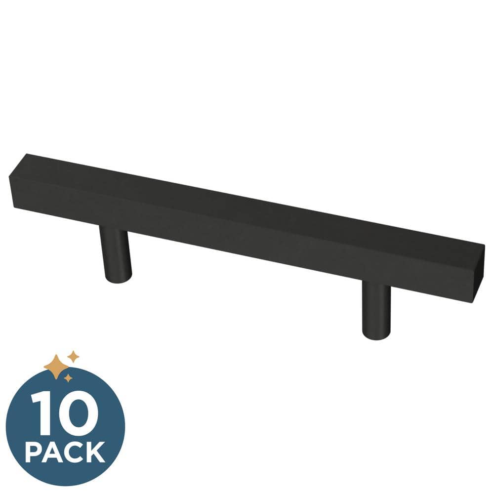 10-Pack Simple Square Bar 3 in. (76 mm) Modern Matte Black Cabinet Drawer Pulls - Hercitys