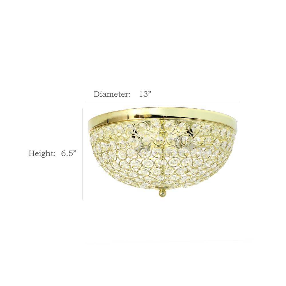 2-Light Elipse Gold Crystal Flush Mount Ceiling Light - Hercitys