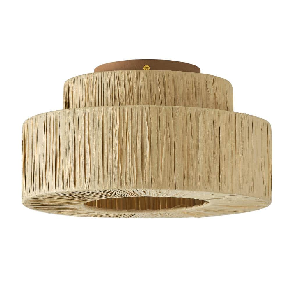 11.02 in. 1-Light Boho Hand Woven Semi-Flush Mount Farmhouse Island Close to Ceiling Light - Hercitys