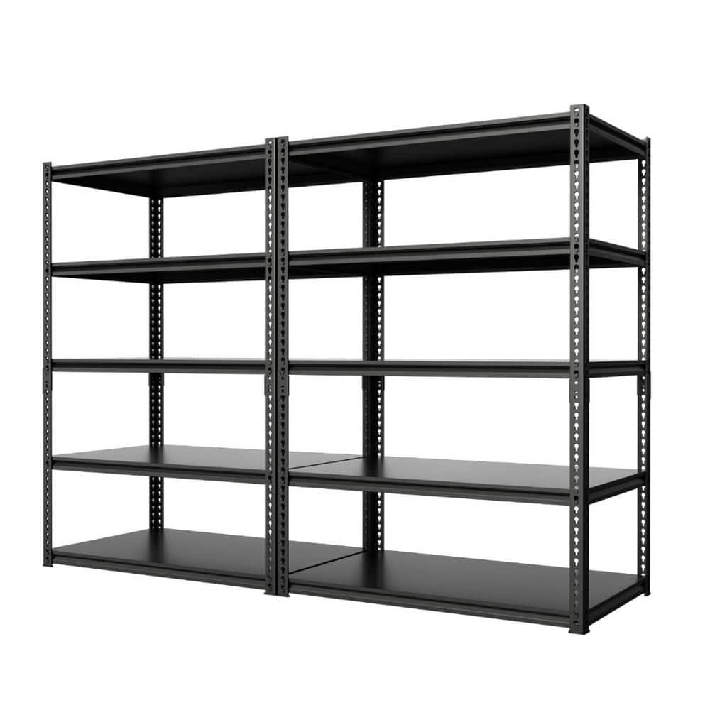 5-Tier Garage Shelving Heavy-Duty Garage Storage Shelving Unit in Black 36 in. W x 16 in. D x 72 in. H, 2-Pack - Hercitys
