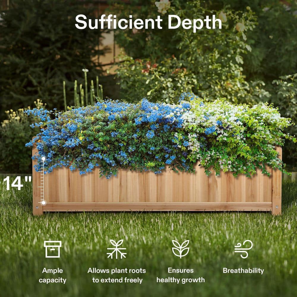 43. 5in. L x 16in. W x 14in. H Wood Raised Garden Bed with Liner - Hercitys