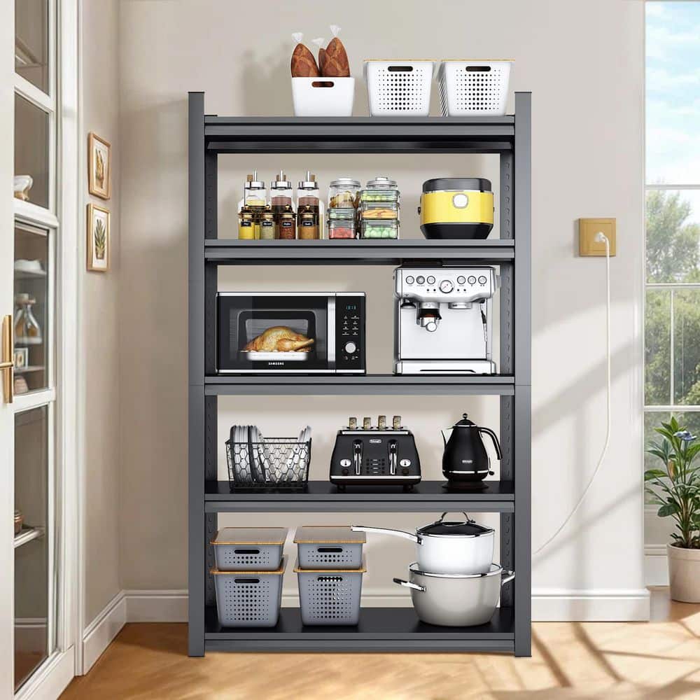 5-Tiers Heavy Duty Metal Adjustable Garage Storage Shelving Unit in Black (31.5 in. W x 63 in. H x 15.7 in. D) - Hercitys