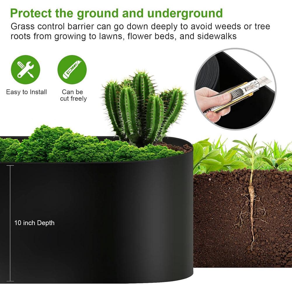 10 in. W x 40 ft. L Black Recycled Flexible HDPE Coiled Terrace Board Landscape Edging Against Invading Weeds - Hercitys