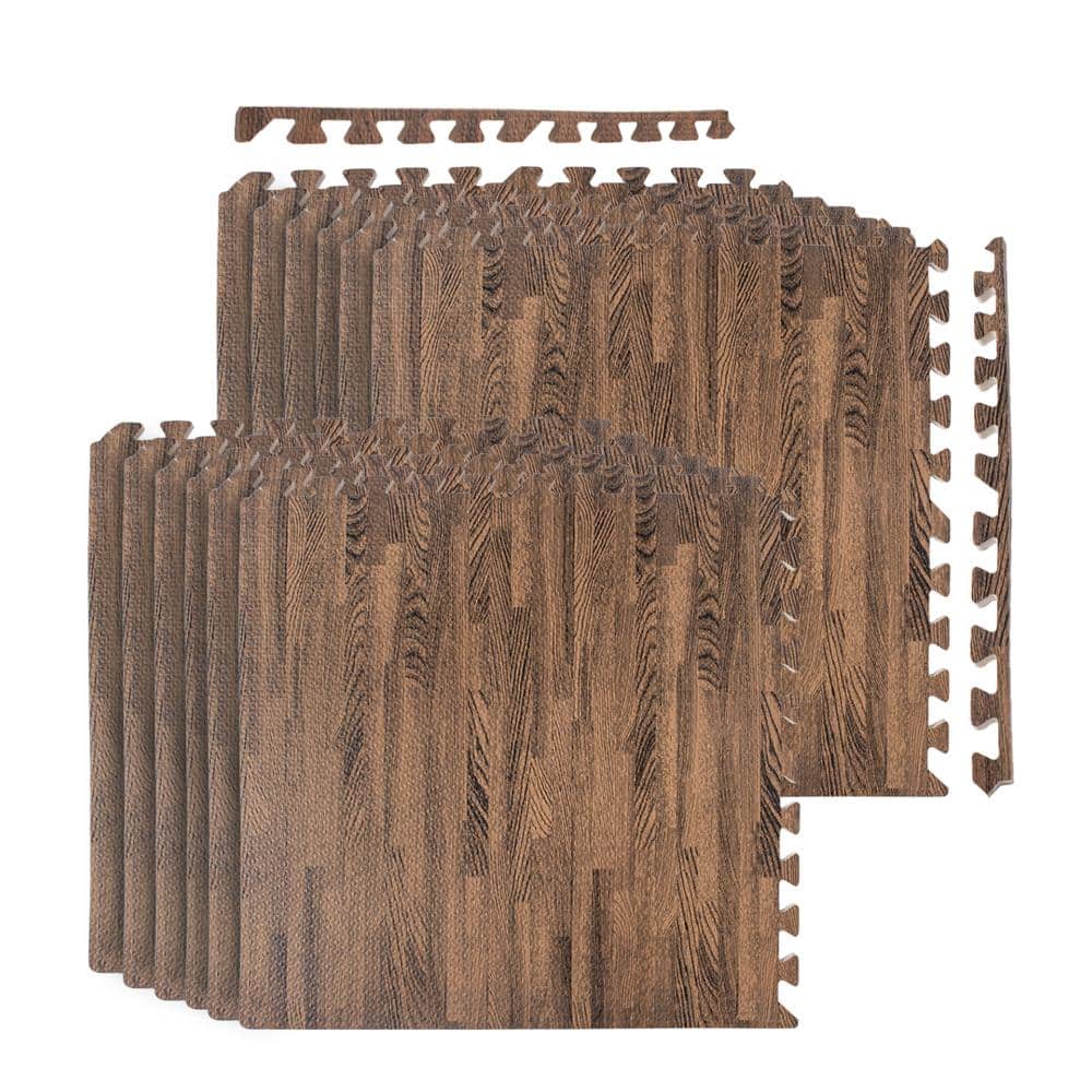 24 in. x 24 in. x 0.47 in. Dark Wood Grain EVA Interlocking Foam Floor Mat for Exercise, Protect Flooring (12-Pack) - Hercitys