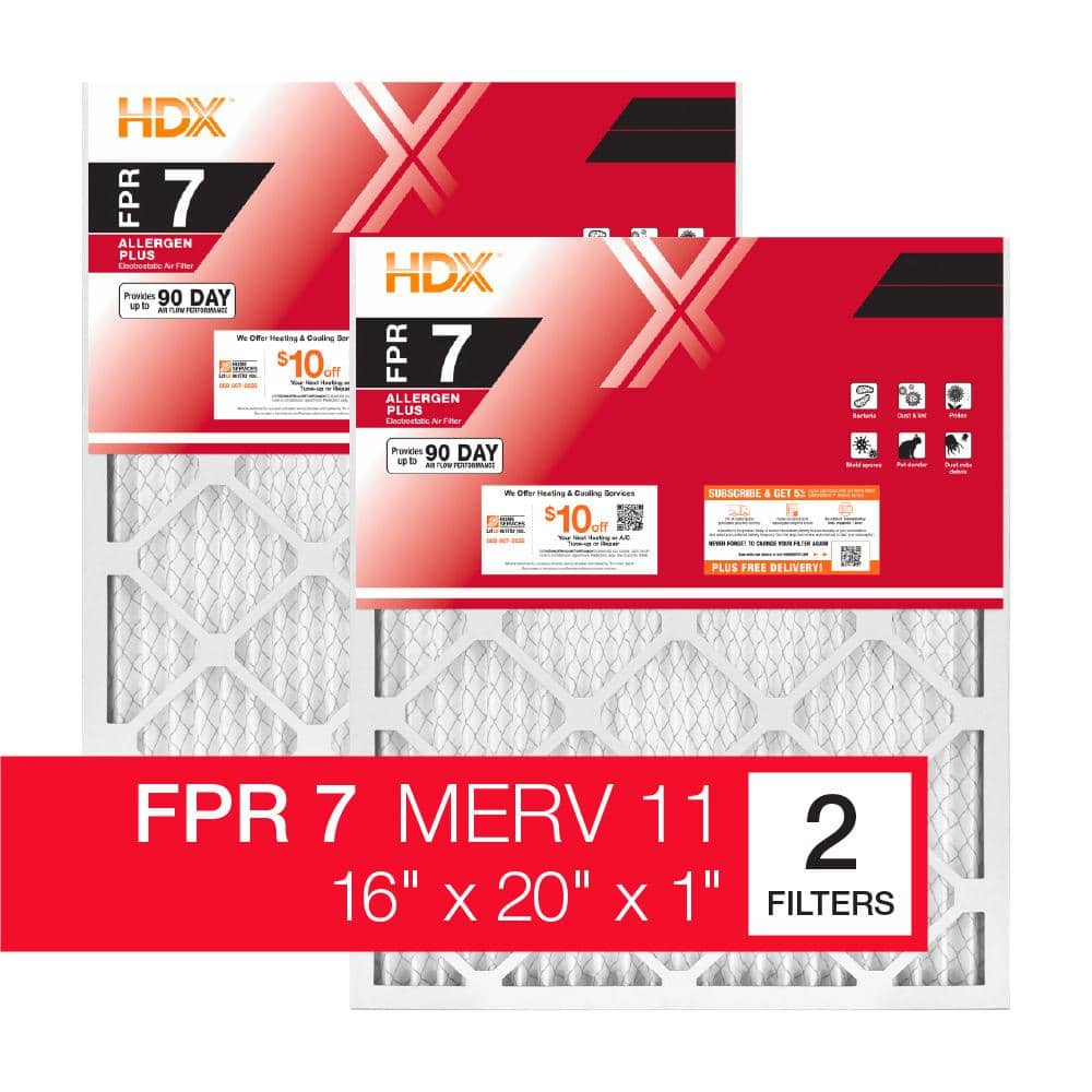 16 in. x 20 in. x 1 in. Allergen Plus Pleated Furnace Air Filter FPR 7, MERV 11 (2-Pack) - Hercitys
