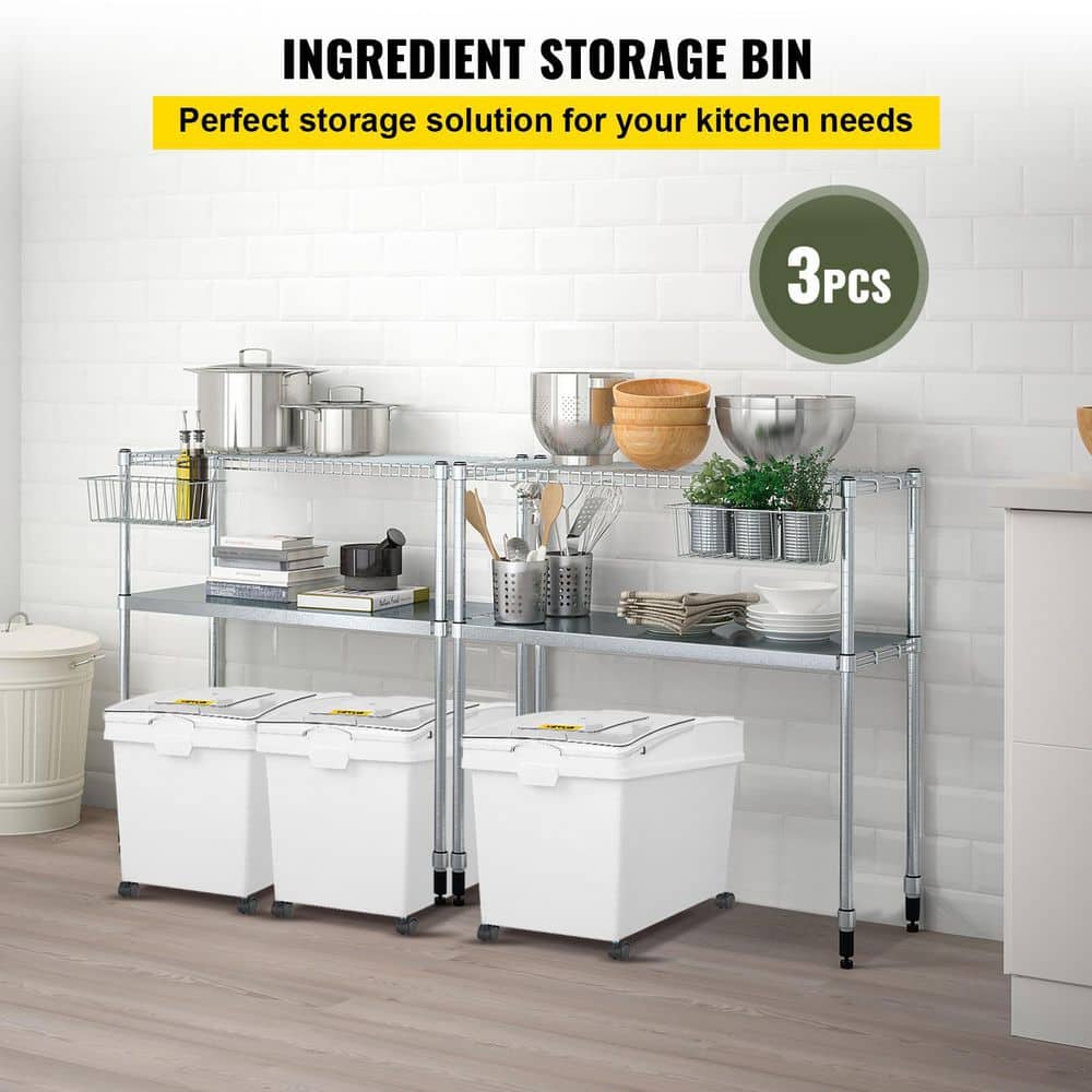 10.5 gal. Ingredient Bin 3 Pcs/Set Ingredient Storage Bin with Wheels PP Material Flour Bins with Scoop and Sliding Lid - Hercitys