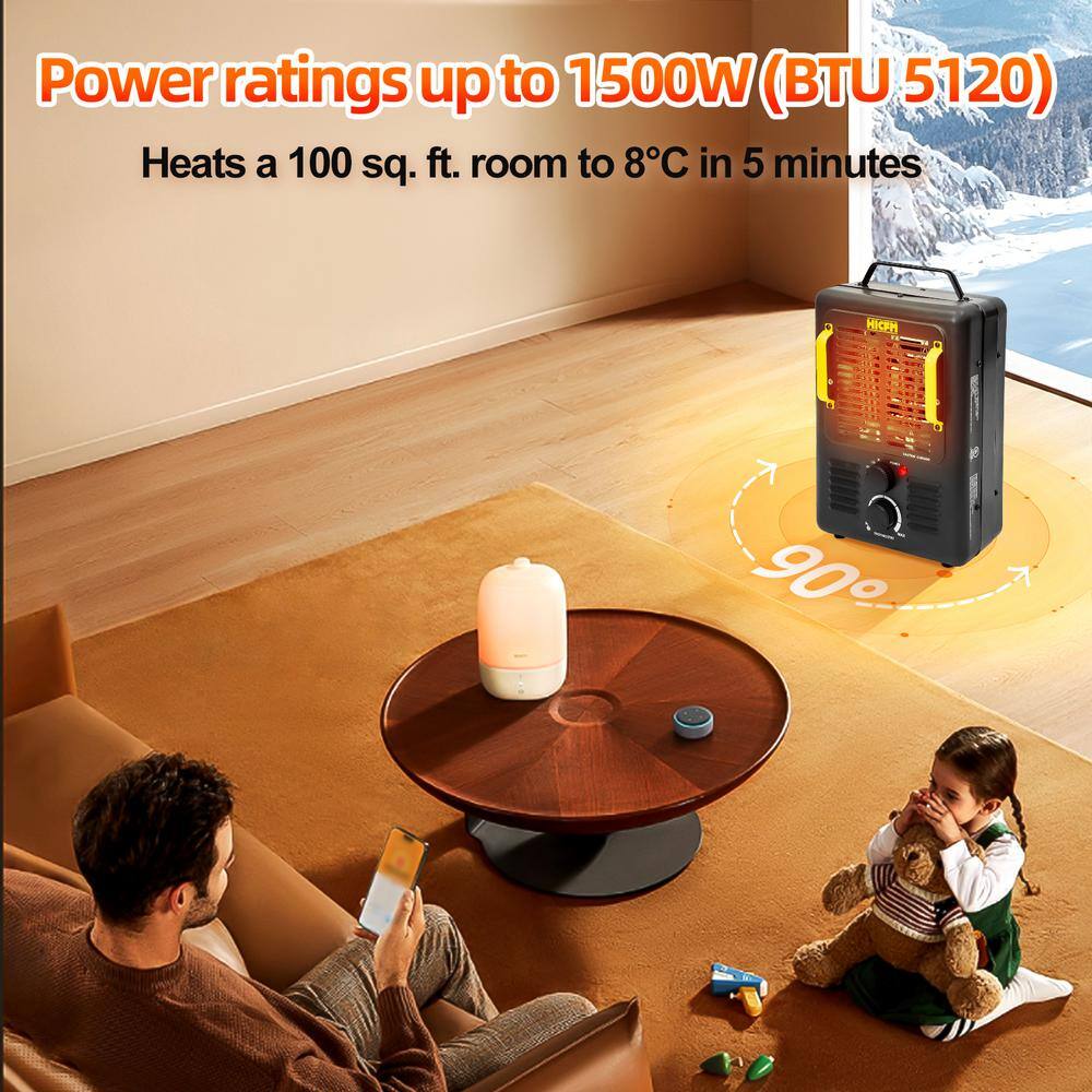 1500-Watt 15.5 in. Electric Convection Fan Space Heater with Thermostat, Stay Cool Durable Metal Housing, Black - Hercitys