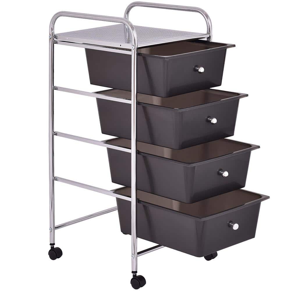 12.6 in. W x 30 in. H Black Pull-Out Plastic 4-Drawer Rolling Storage Cart - Hercitys