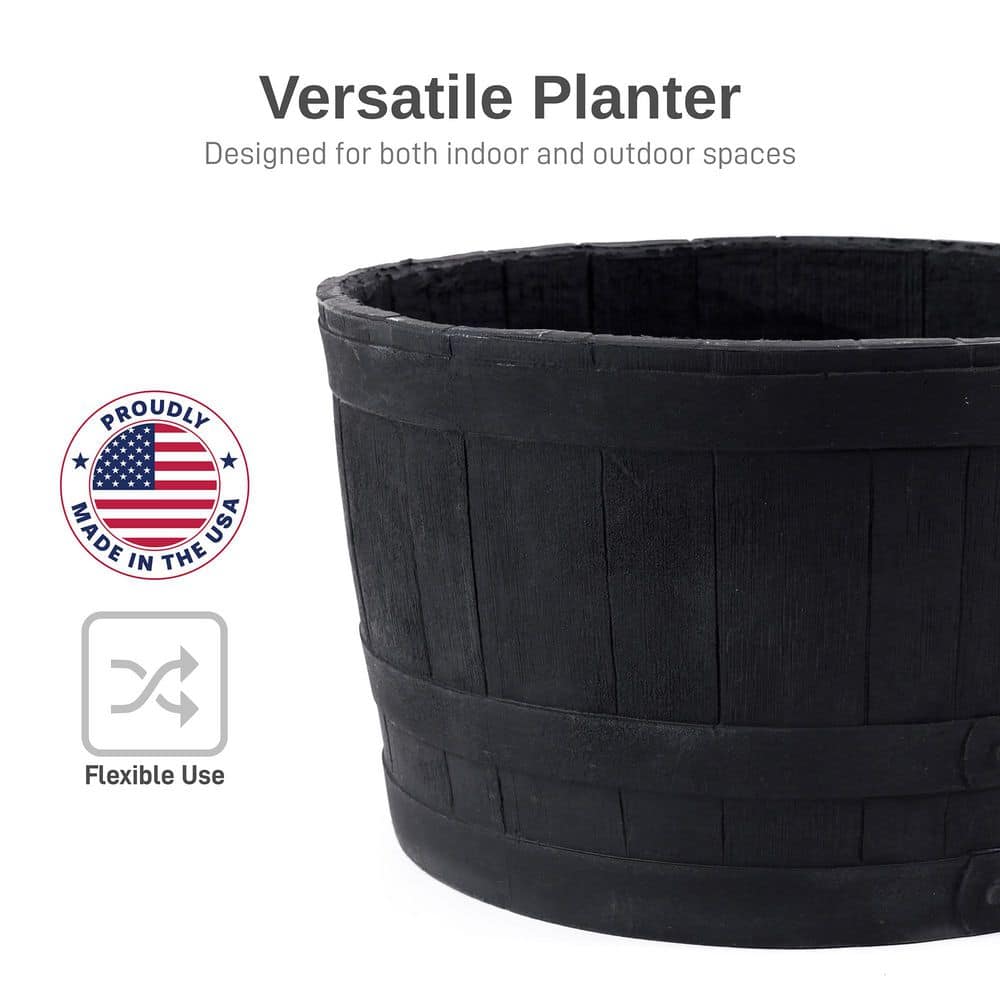 24 in. Dia x 14 in. H Black Plastic Half Barrel - Hercitys