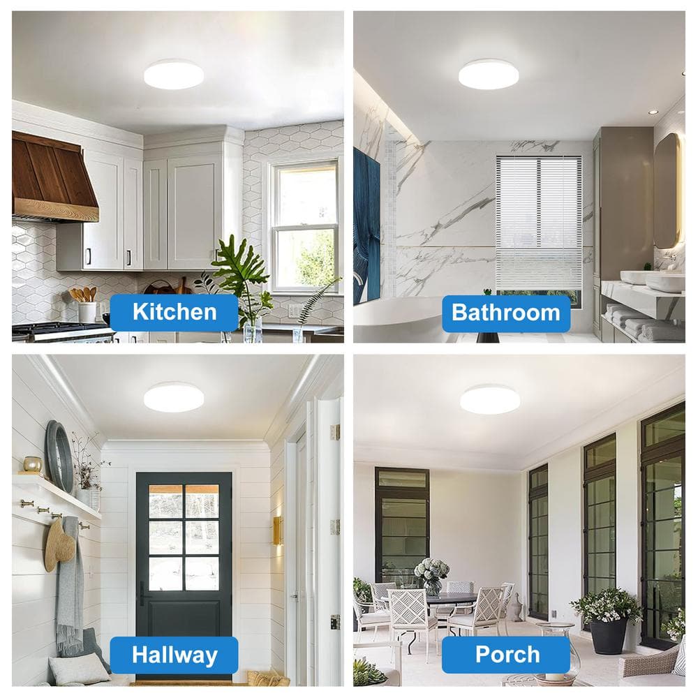 10 in. White Round Low Profile Dimmable LED Flush Mount with Plastic Shade Ceiling Light – 4000K Cool White (6-Pack) - Hercitys