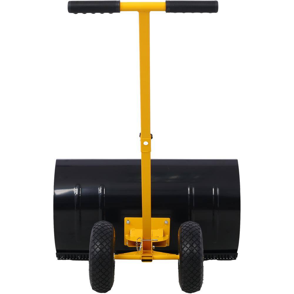 15 in. Steel Angle-Adjustable Handle Steel Heavy-Duty Snow Shovel Rolling Pusher with 29 in. Blade, 10 in. Wheels - Hercitys