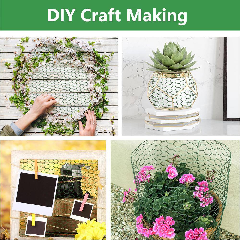 13.7 in. x 236 in. Galvanized Iron Wire Garden Fence for Garden 50 Zip Ties and 1 Pair of Glove Green - Hercitys