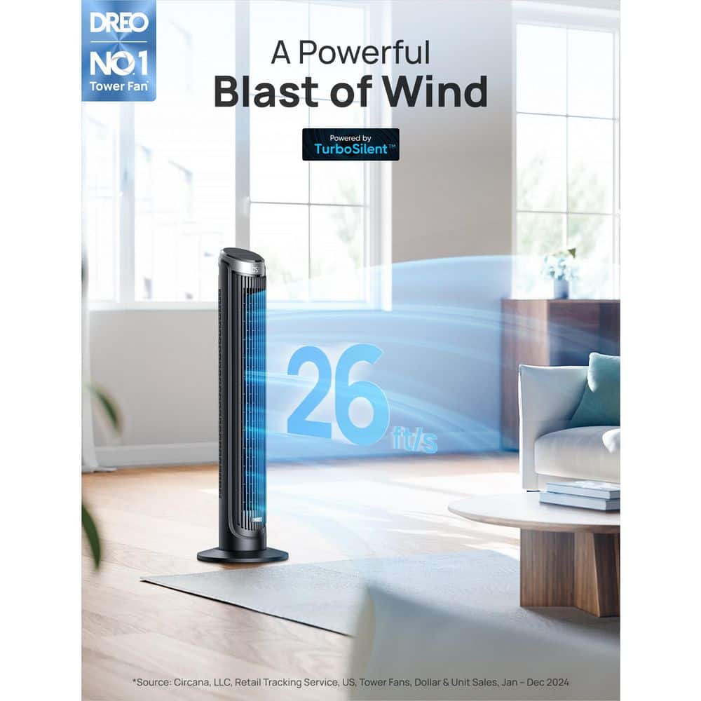40 in. Smart Tower Fan, 5-Speeds, 12 H Timer, 90° Oscillation with Remote, AC Motor, Wi-Fi Voice Control in Gold - Hercitys