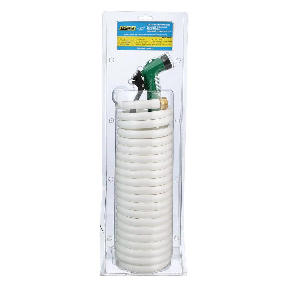 25 ft. White Poly Coiled Washdown Hose With Sprayer - Hercitys