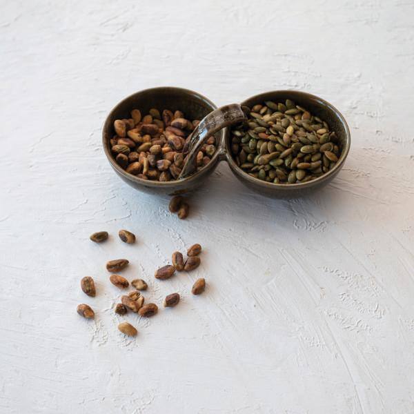 3.87 in. x 7.75 in. 2-Compartment Brown Reactive Glaze Stoneware Divided Serving Dishes - Hercitys