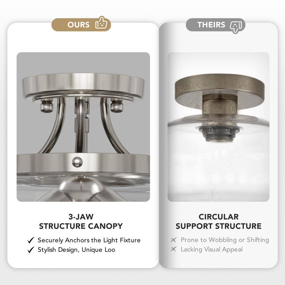 3-Light Blushed Nickel Semi Flush Mount Ceiling Light with Glass Shade - Hercitys