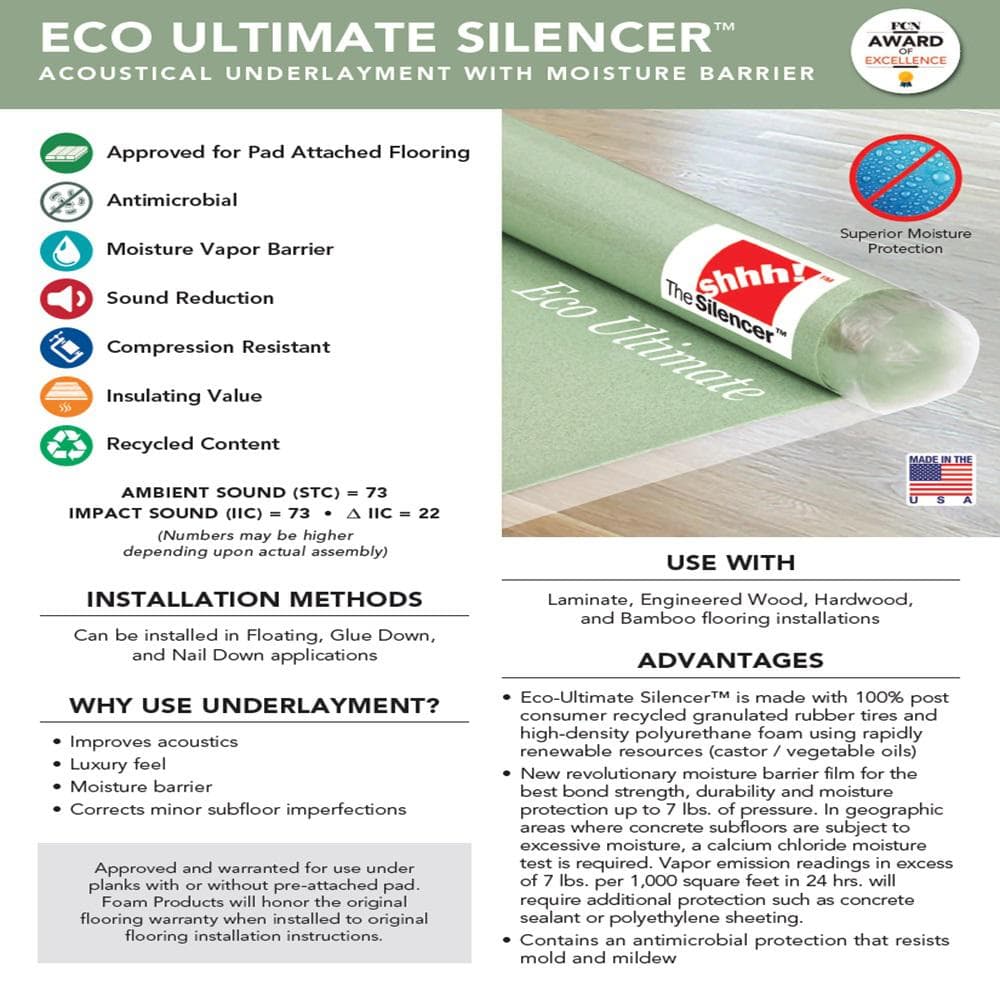 100 sq. ft. 3 Ft. x 33.3 ft. x 2mm Premium Sound and Moisture Barrier for Hardwood, Eng Wood, Laminate, Attached Pad - Hercitys