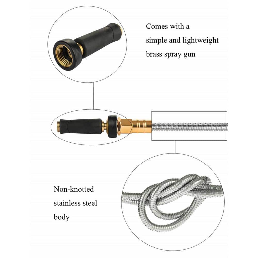 3/8 in. Dia. x 75 ft. Heavy Duty Stainless Steel Water Garden Hose Collapsible Hose no Kink Explosion - Hercitys